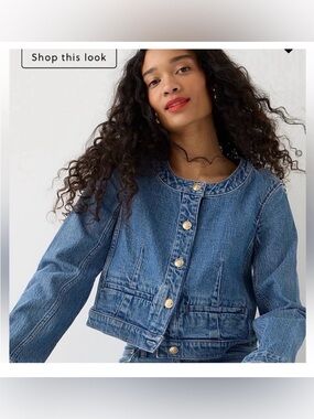 J.Crew Louisa Lady Round Gold Button Up Cropped Denim Jacket
